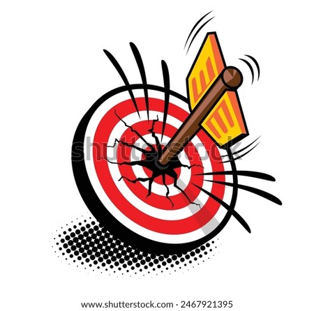 Archer arrow hit target center. Success strategy concept in comic book style. Vector on transparent background