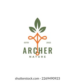 archer arrows leaves nature aesthetic minimalist logo design vector icon illustration