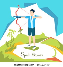 Archer Athlete Sport Competition Flat Vector Illustration