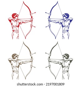Archer With Bow And Arrow Aiming At The Target Vector Illustration
