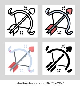 Archer bow and arrow cupid icon vector design in filled, thin line, outline and flat style.