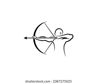 Archer with bow and arrow, vector illustration on white background.