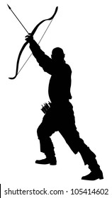 Archer With Bow And Arrow Vector Silhouette