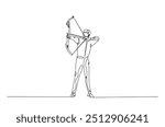 Archer bow athlete aiming target continuous one line drawing. Archery sport single line art illustration. Editable vector.  