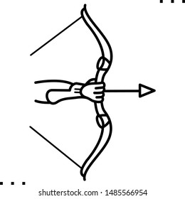 Archer with a bow and a taut arrow icon in outline style