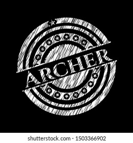 Archer chalkboard emblem on black board. Vector Illustration. Detailed.