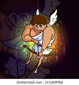 The archer cupid is shooting with bow and arrow esport logo design of illustration