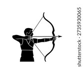 Archer drawing back a bow aiming with focused intensity black silhouette