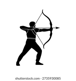 Archer drawing a bow and arrow a striking black figure silhouette