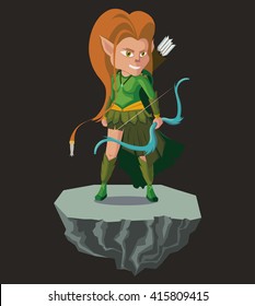Archer elf. Fantasy vector isolated character.