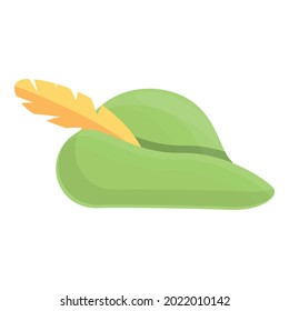 Vector de dibujos animados de iconos de sombrero verde arquero. Robin hood har. Flecha hacia abajo