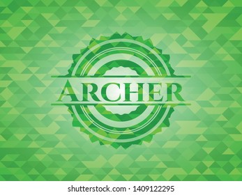 Archer green mosaic emblem. Vector Illustration. Detailed.