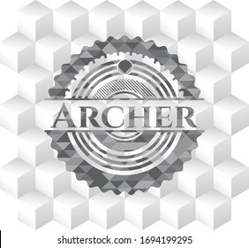Insignia gris con fondo blanco cúbico geométrico