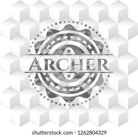 Archer grey emblem. Vintage with geometric cube white background