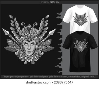 Archer head monochrome mandala arts isolated on black and white t shirt.