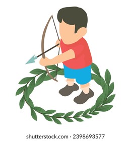 Archer icon isometric vector. Male athlete archer with bow inside winner wreath. Competition, sport concept
