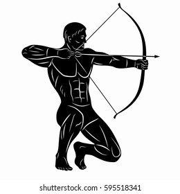 archer illustration, black and white drawing, white background