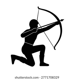 Archer kneeling position silhouette vector art illustration