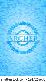 Archer light blue emblem with triangle mosaic background