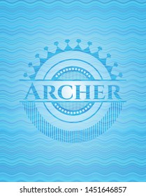 Archer light blue water badge background. Vector Illustration. Detailed.