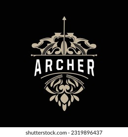 Archer Logo, Archery Arrow Vector, Elegant Simple Minimalist Design, Icon Symbol Illustration Template