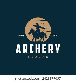 Archer logo vector silhouette warrior archery simple design bow and arrow template illustration