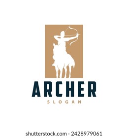 Arquero logo vector silueta guerrero tiro con arco diseño simple arco y flecha plantilla ilustración