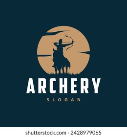 Archer logo vector silhouette warrior archery simple design bow and arrow template illustration