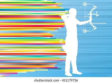 Archer man training with bow vector background abstract illustration