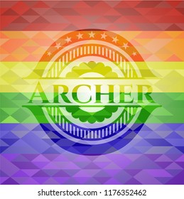 Archer on mosaic background with the colors of the LGBT flag