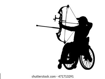 Archer on the Wheelchair, silhouette on white background