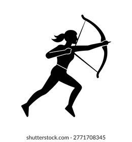 Archer running with bow silhouette vector art illustration