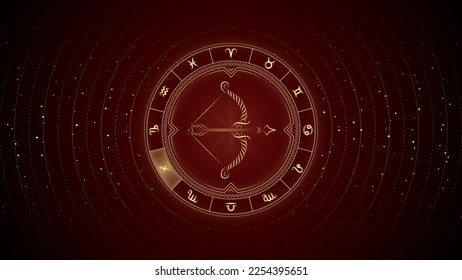 Archer Sagittarius Zodiac Sign, Wheel of Twelve Symbol, Horoscope and Astrology, Fortune-Telling, Stellar Backdrop Background