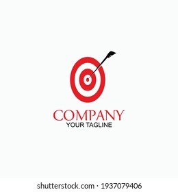 Archer shoot on target. Arrow on the target logo. Business identity. Target logo design. Dartboard and dart vector design. Target goal and arrow logotype. illustration designs logo