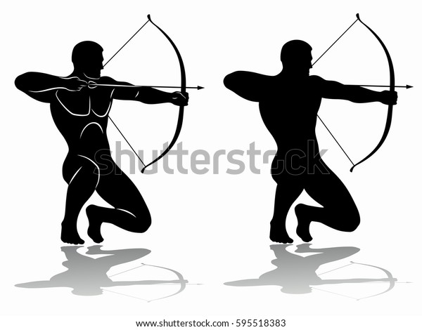 Archer Silhouette Black White Drawing White Stock Vector Royalty Free