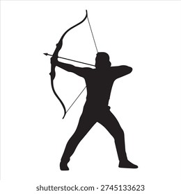 Archer Silhouette with Bow and Arrow Icon for Sports, Hunting, and Archery Design