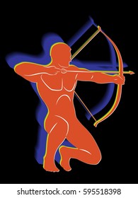 archer silhouette, color drawing on a black background