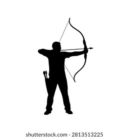 Archer Silhouette Vector - Bowman Aiming with Longbow and Arrow