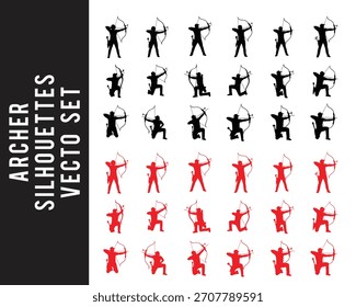 Archer Silhouettes Vector Set Black and Red archery