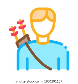 Archer Sport Man Silhouette Icon Thin Line Vector. Boy Archer Gamer With Arrows Behind Back Concept Linear Pictogram. Athletic Guy Color Symbol Illustration