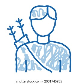 Archer Sport Man Silhouette sketch icon vector. Hand drawn blue doodle line art Boy Archer Gamer With Arrows Behind Back Concept Linear Pictogram. Athletic Guy sign. isolated symbol illustration
