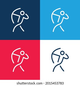 Archer Stick Man With An Arch blue and red four color minimal icon set