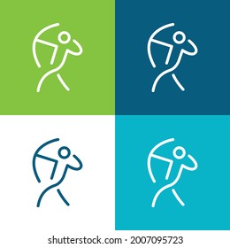 Archer Stick Man With An Arch Flat four color minimal icon set