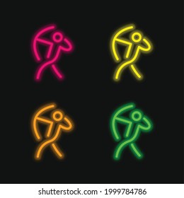 Archer Stick Man With An Arch four color glowing neon vector icon