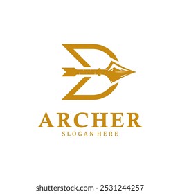Plantilla de Vector de inspiración de diseño de símbolo Archer. Ilustración de icono de tiro con arco