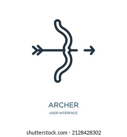 archer thin line icon. arrow, bull linear icons from user interface concept isolated outline sign. Vector illustration symbol element for web design and apps.