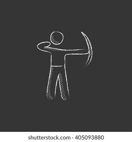 Archer training with bow. Drawn in chalk icon.