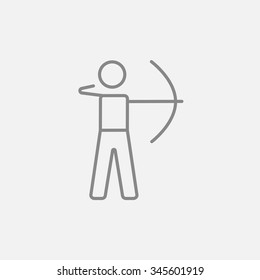 Entrenamiento de Archer con el icono de la línea de arco para web, móviles e infografías. Icono vector de gris oscuro aislado en fondo gris claro.