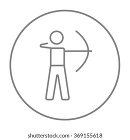 Archer training with bow line icon.