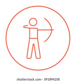 Archer training with bow line icon.